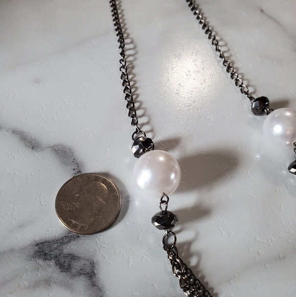 Silver Tone & Faux Pearls Necklace & Earring Set NEW - Picture 13 of 15